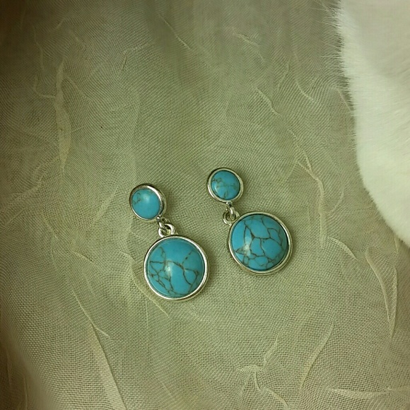 Chaps Jewelry - Earrings New Silver tone Turquoise Bead dangle